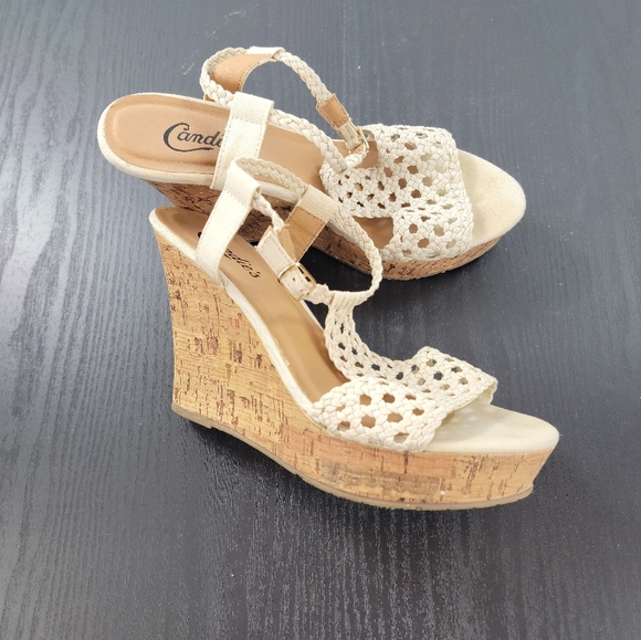 Candie's Shoes - Candie's cream high heeled wedge sandals